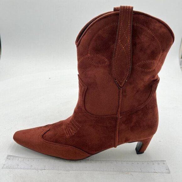 Women Square Toe Comfort Kitten Low Heel Ankle Boot Pull On Bootie Winter - Picture 1 of 7